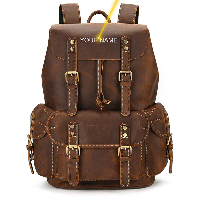 Large Capacity Crazy Horse Leather Backpack for Travel