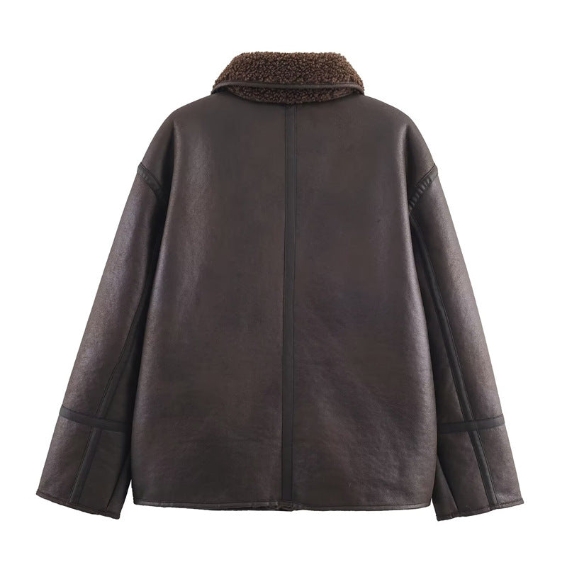 Abrigo de Cuero y Piel Doble Cara Casual y Acogedor para Mujeres