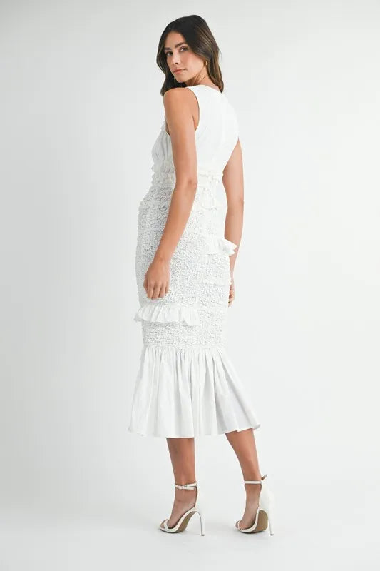 Vestido Midi de Sirena con Volantes y Fruncidos de P popcorn