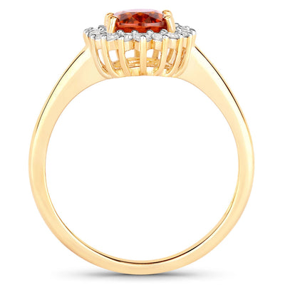 Bague en or jaune 14K avec grenat spessartite de 1,87 carat et diamants