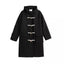 Abrigo Elegante Largo Negro de Lana con Toggle para Mujeres