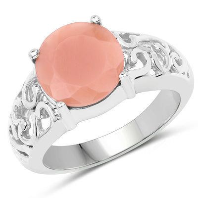 Bague en argent sterling avec pierre de lune pêche de 3,30 carats