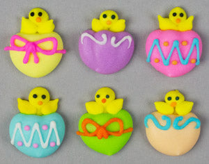 Edible Royal Icing Chicks in Shell Charms - Assorted Colors