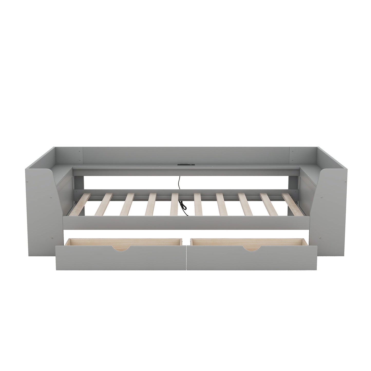 Elegant Twin Size Daybed with Shelves and Charging Station - Gray