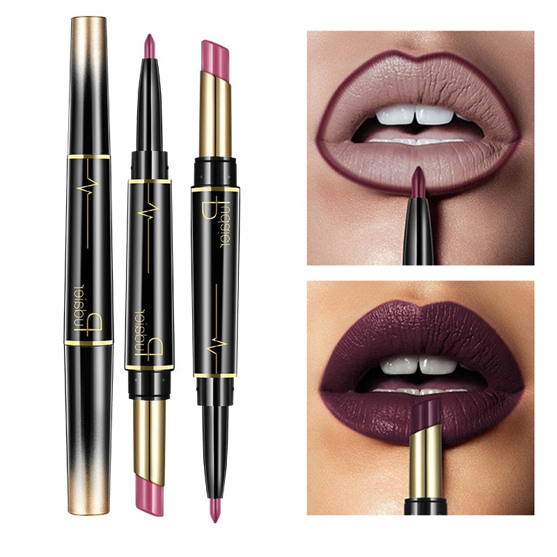 Matte Lipstick Wateproof Double Ended Long Lasting Lipsticks Brand Lip Makeup Cosmetics Nude Dark Red Lips Liner Pencil - Korvel