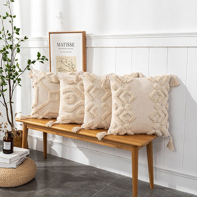 Tassels Cushion Cover 45x45cm Beige White Pillow Covers Decorative Pillow Case Square Home Boho Decor Macrame Pillowcase - Korvel