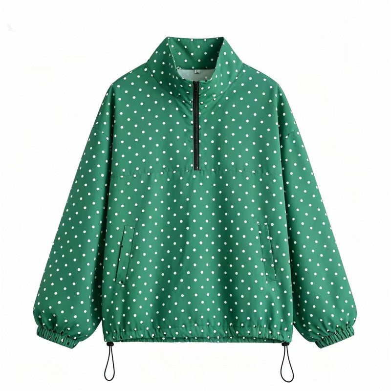 Chaqueta con capucha de media cremallera y lunares a la moda