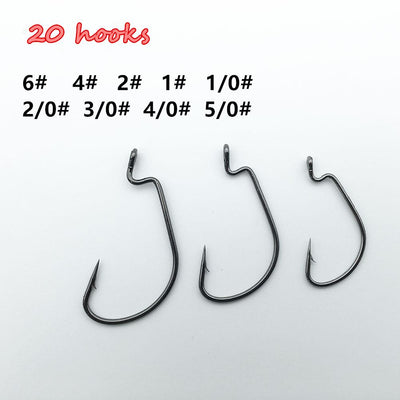 Rompin 20pcs Black Nickel Crank Fishing Hooks - High Carbon Steel
