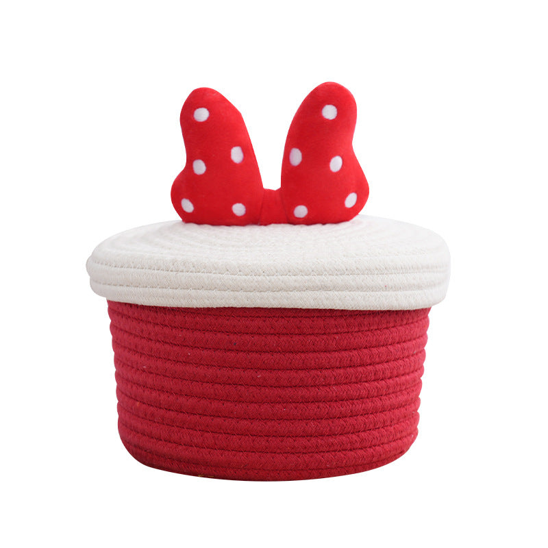 Cartoon cute home desktop sundries storage basket bedroom ornaments cotton rope storage basket with lid - Korvel