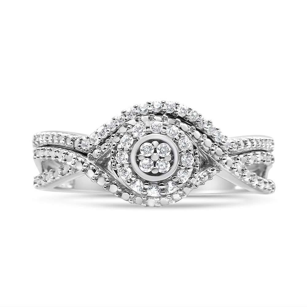 Anillo de Conjunto de Boda con Halo de Diamantes de Plata Esterlina .925 - Talla 7