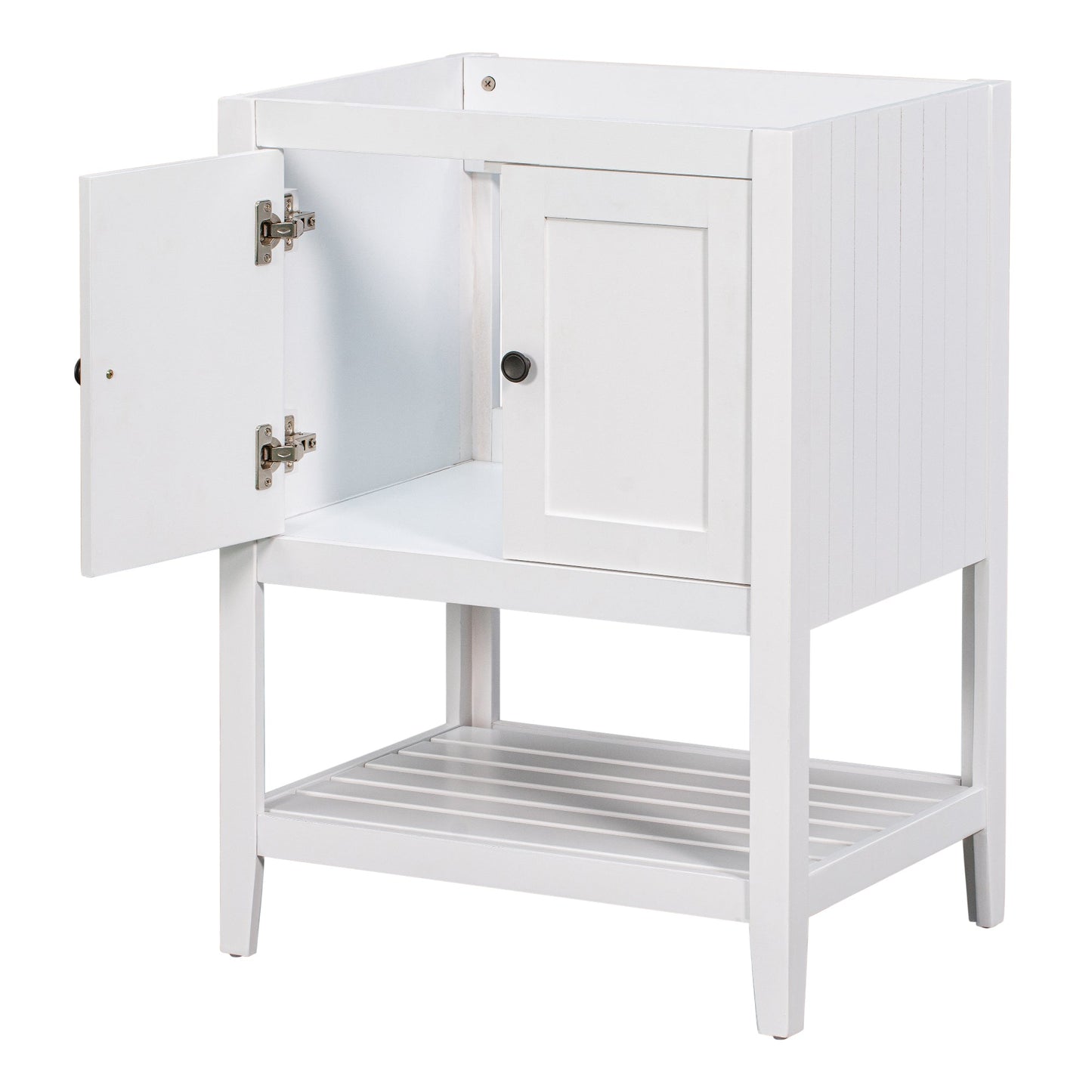 24" Bathroom Vanity Base Only, Soild Wood Frame, Bathroom Storage Cabinet with Doors and Open Shelf, White - Korvel
