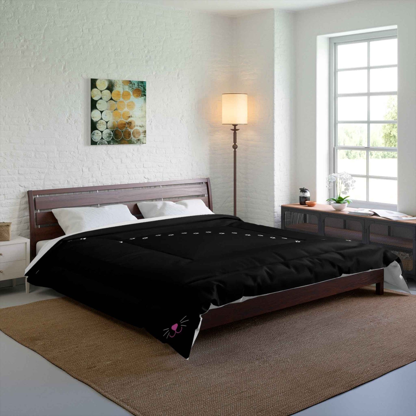 Black Pawprint Path Cat Lover Comforter