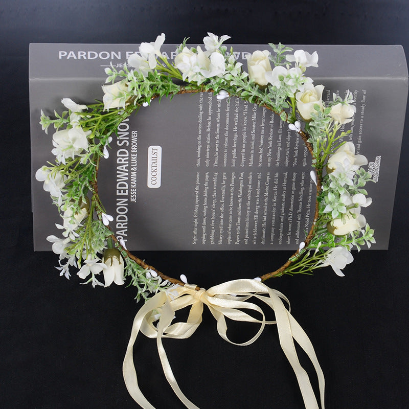 Spring flower wreath fresh simulation flower headdress green plants flowers wedding flower wreath - Korvel