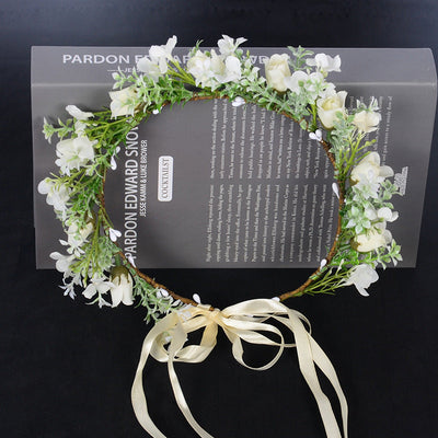 Spring flower wreath fresh simulation flower headdress green plants flowers wedding flower wreath - Korvel