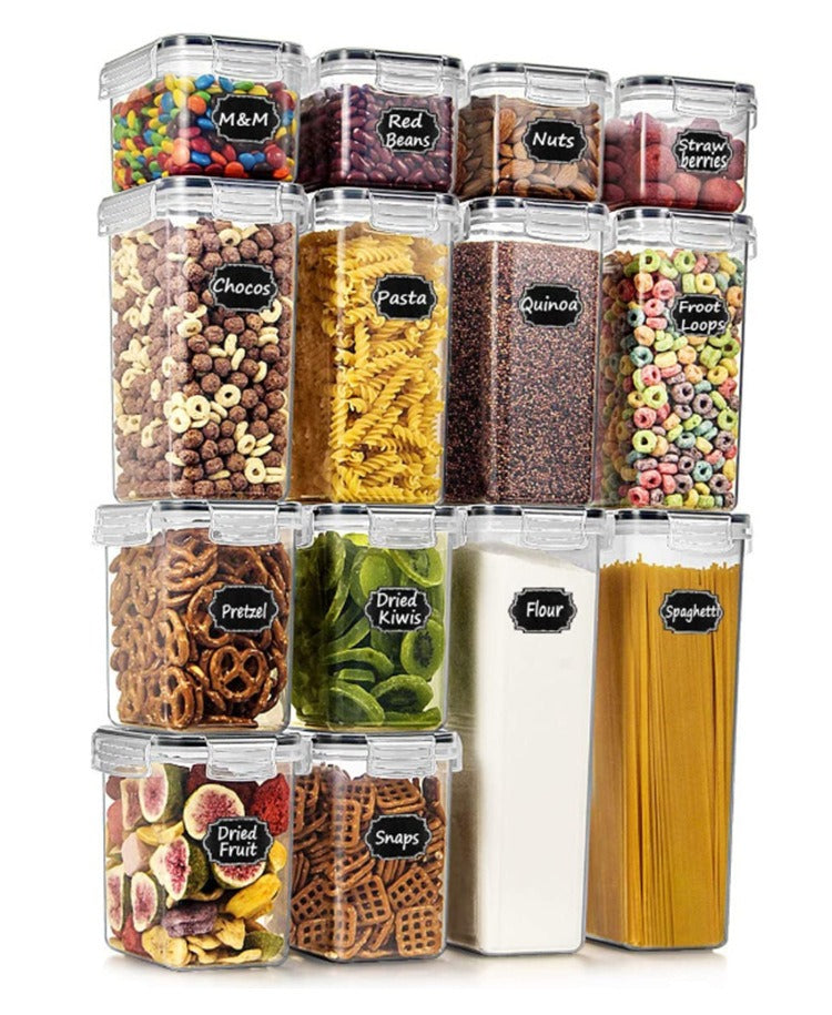 Pack of 7 Food Storage Container Space Saving Plastic Cereal Keeper with Air Tight Lid - Korvel