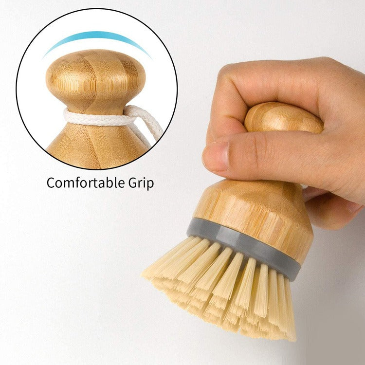 Bamboo seal head pot brush wooden dishwashing brush household kitchen creative cleaning brush - Korvel