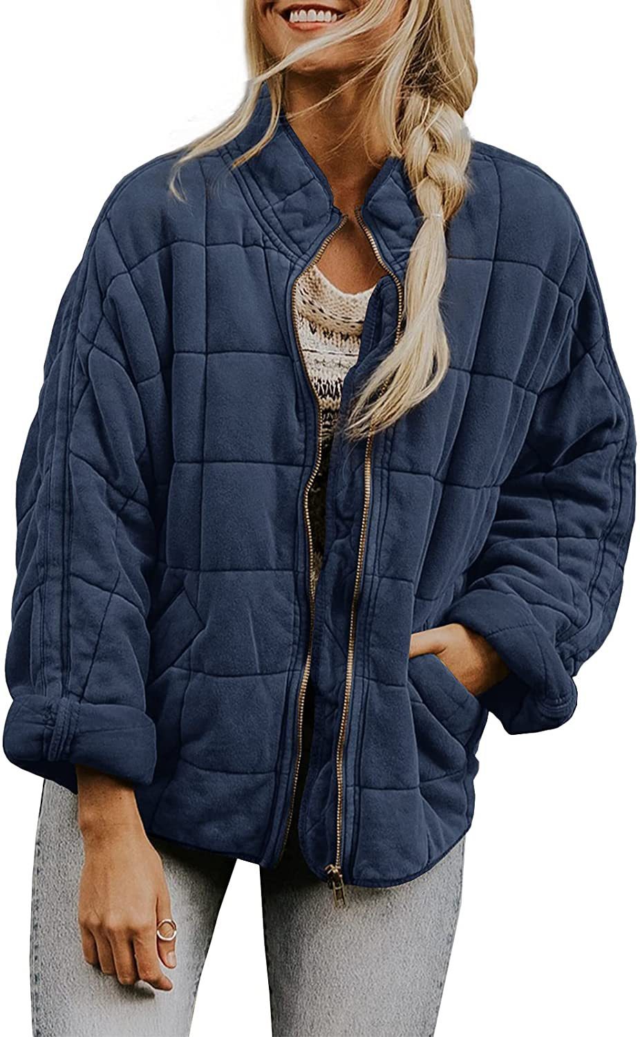 Veste d'hiver élégante à col montant zippée pour femmes
