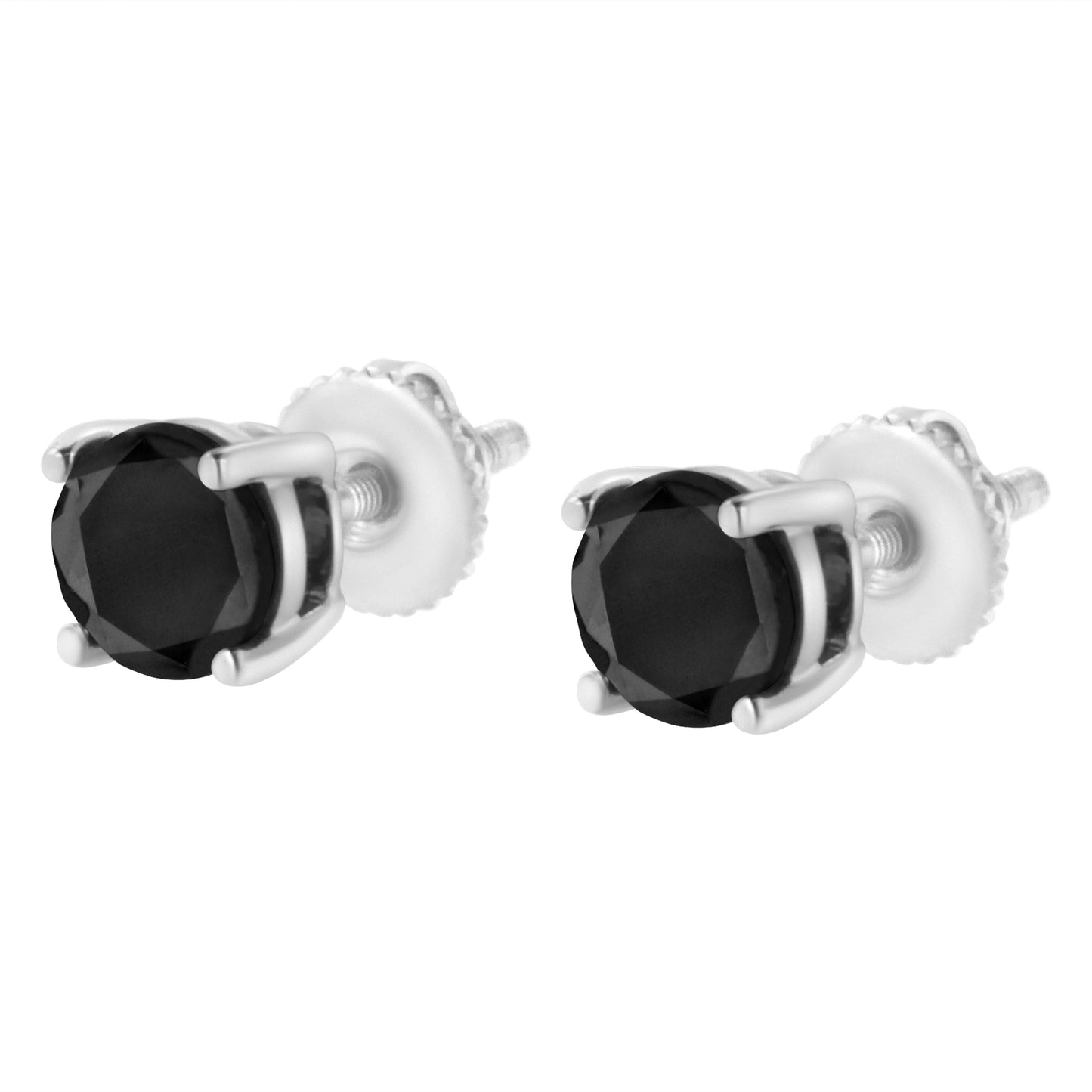 14K White Gold Round Black Diamond Stud Earrings