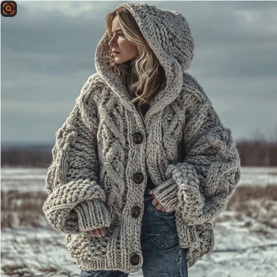 Women's Premium Anti-Pilling Knitted Cardigan - Loose Fit, Round Neckline