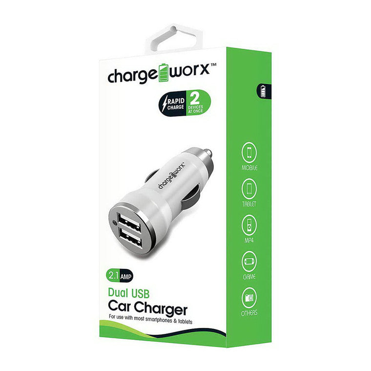 Chargeworx Rapid Dual USB Car Charger - White