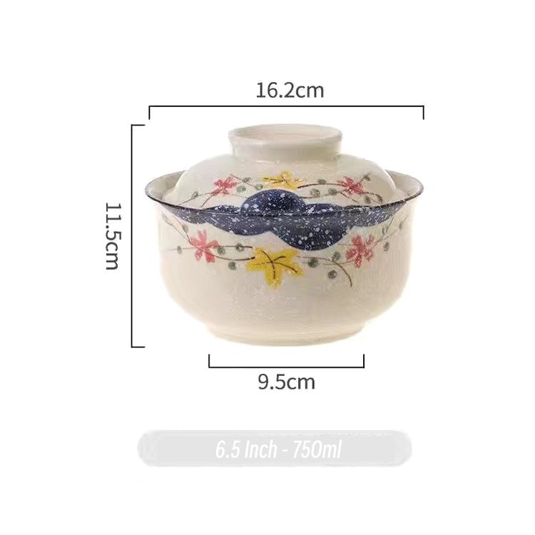 6.5 inch instant noodles bowl with cover bento box student underglaze color ceramic suit Lamian Noodles bowl canteen tableware - Korvel