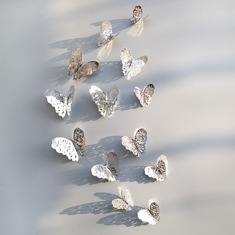 12pcs 3D Hollow Butterfly Wall Sticker for Home Decor DIY Butterflies Fridge stickers  Room Decoration Party Wedding Decor - Korvel