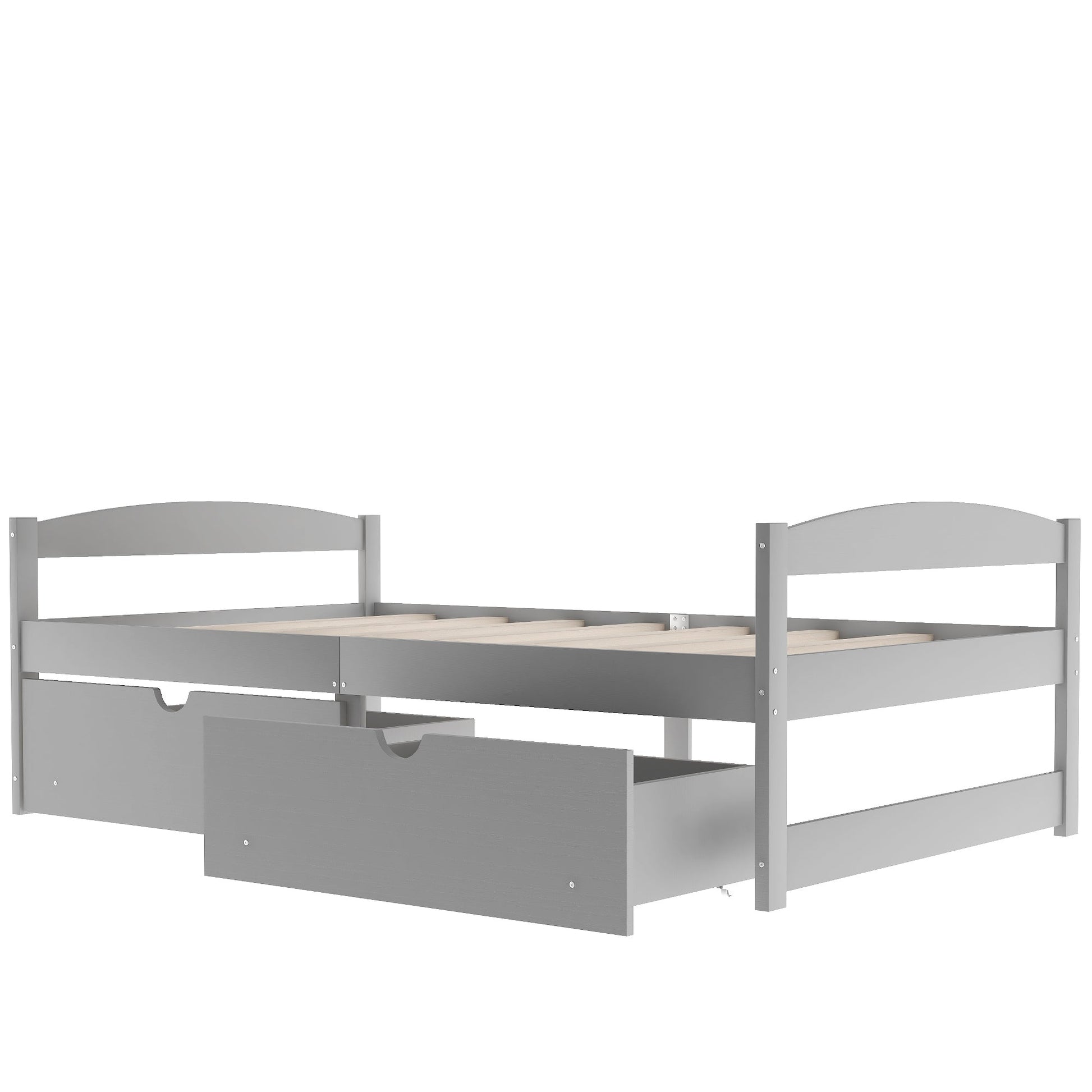 Twin size platform bed, with two drawers, gray - Korvel