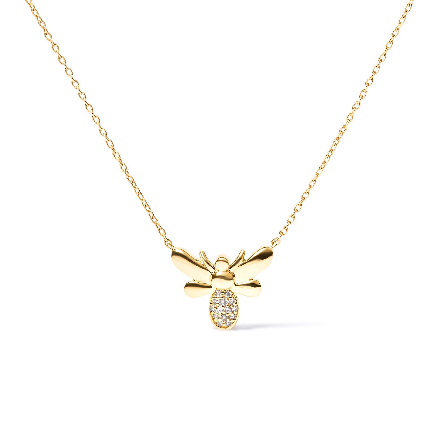 10K Yellow Gold Diamond Accented Bumble Bee Pendant Necklace