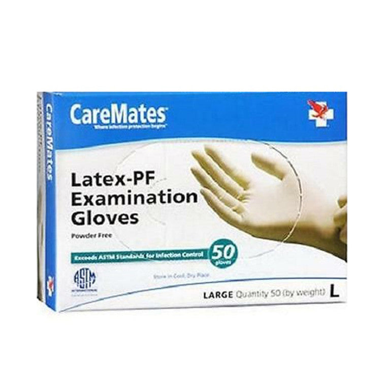 Gants d'examen en latex CareMates – Sans poudre et non stériles – Grande taille, 50 unités