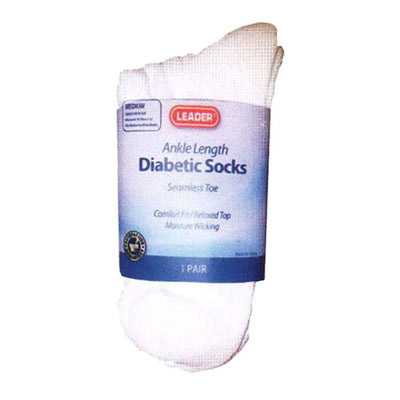 Chaussettes Crew Diabétiques Leader - Blanc, Grand