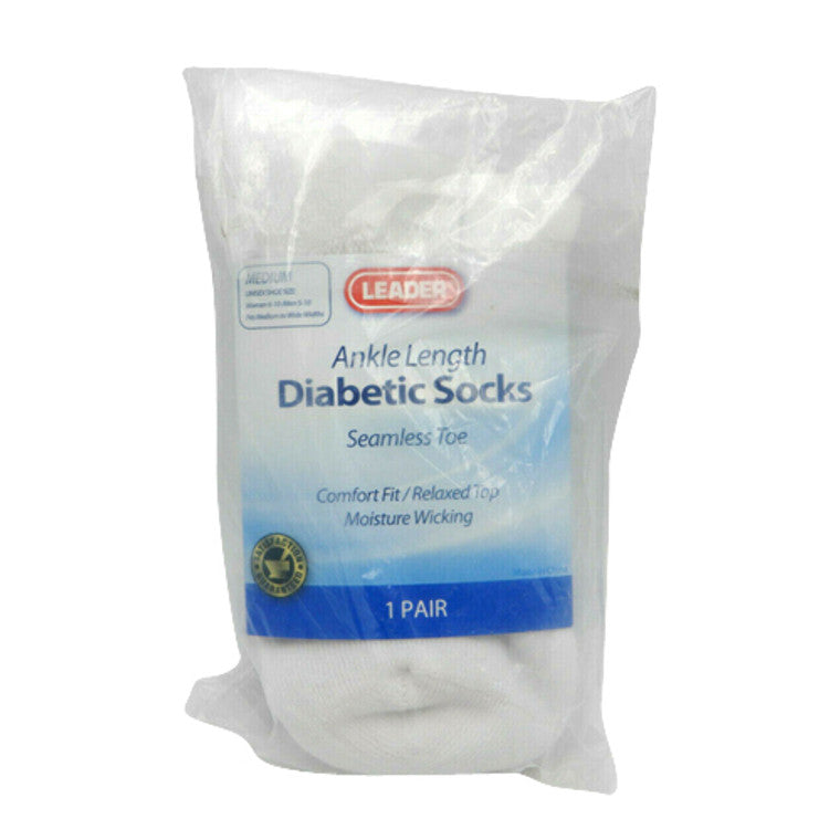 Chaussettes de Cheville Diabétiques Leader™ – Blanc (Taille Moyenne)