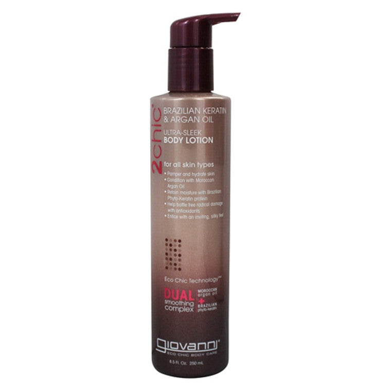 Lotion corporelle Giovanni 2chic au Kératine Brésilienne et à l'Huile d'Argan 8,5 Oz