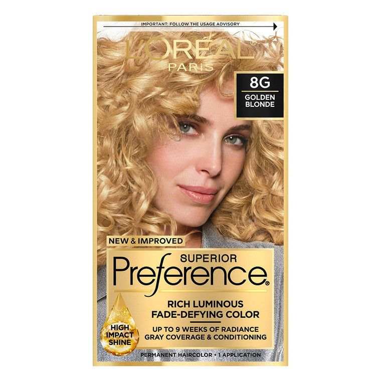 L'Oreal Paris Superior Preference Couleur de Cheveux Résistante à la Décoloration, 8G Blond Doré