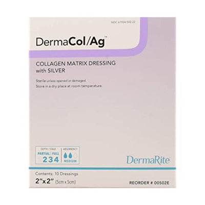 DermaRite DermaCol Ag Collagen Dressing with Silver - 2" x 2"