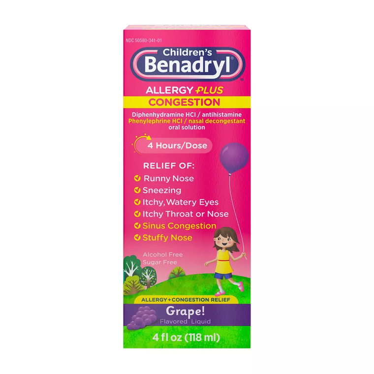 Benadryl Enfants Allergie Plus Soulagement Congestion Liquide - Raisin - 4 Fl Oz