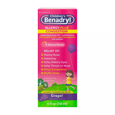 Benadryl Children's Allergy Plus Congestion Relief Liquid - Grape - 4 Fl Oz
