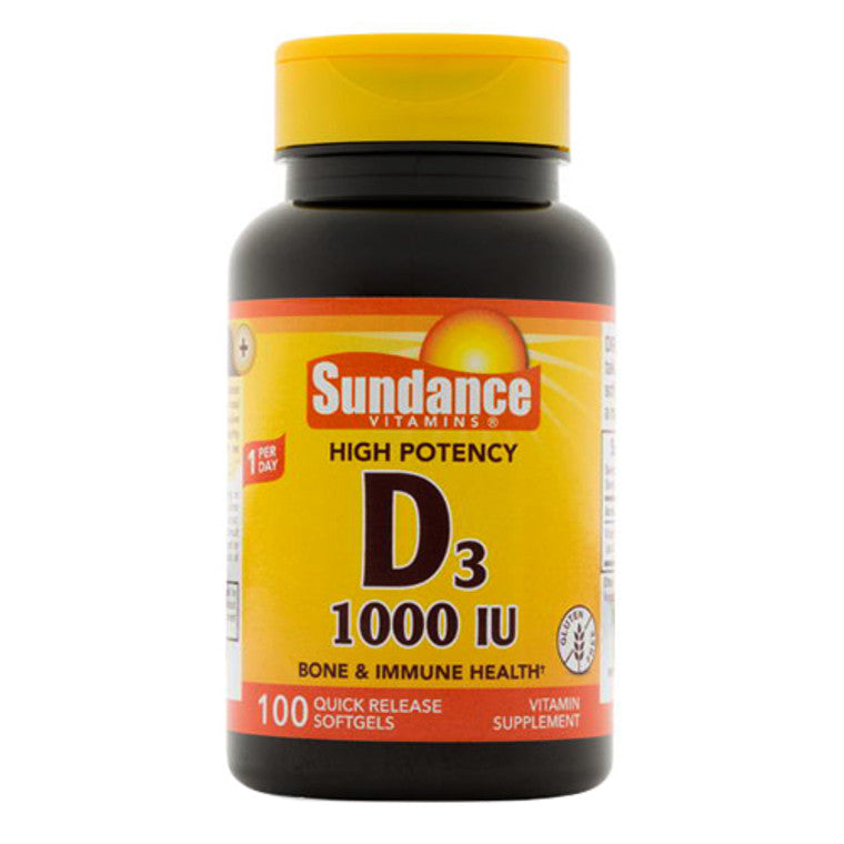 Sundance Vitamins Vitamina D3 de Alta Potencia 1000 UI - 100 Cápsulas Blandas