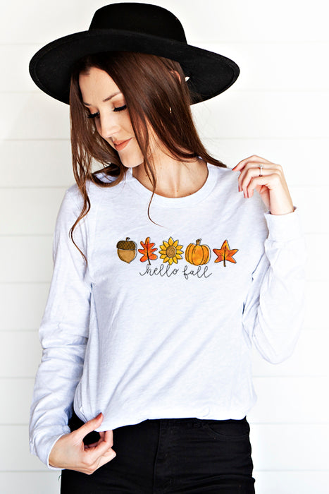 Hello Fall Leaves Longsleeve T-Shirt