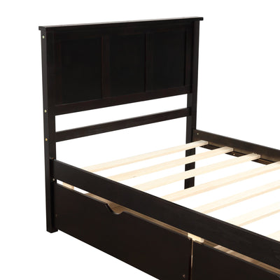 Platform Storage Bed  2 drawers with wheels  Twin Size Frame  Espresso - Korvel