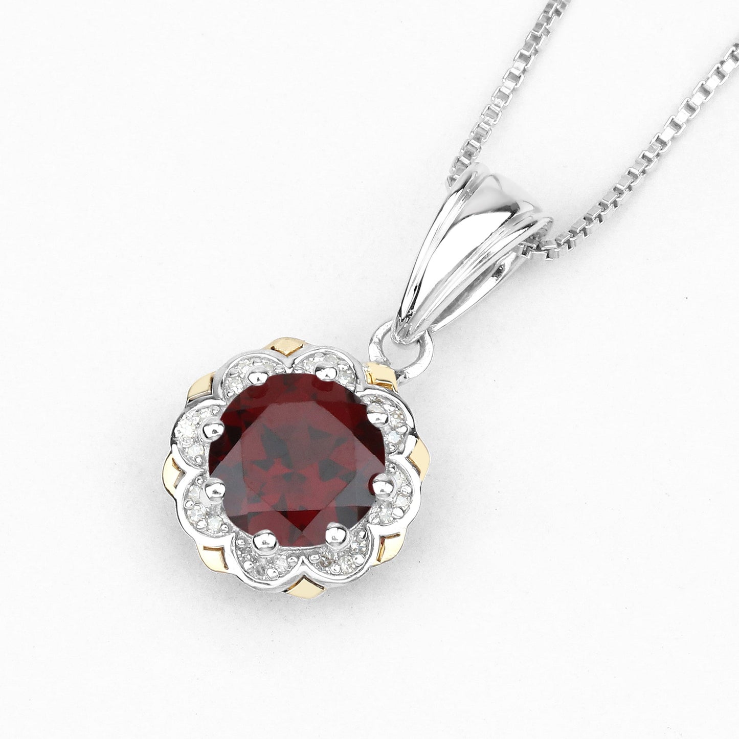 Pendentif en Grenat et Diamant de 2,32 Carats en Or 14K et Argent
