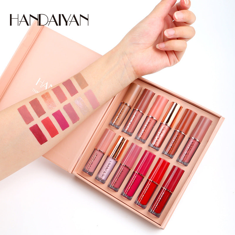 HANDAIYAN 12 Color Liquid Lipstick Set - Matte & Pearlescent