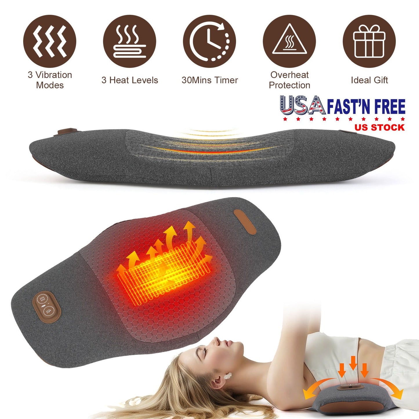 Cojín Masajeador Lumbar Eléctrico 2 en 1 con Calor y Vibración