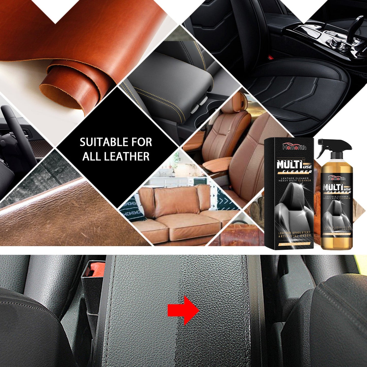 Premium Multi-Use Leather Cleaner for Car Interiors