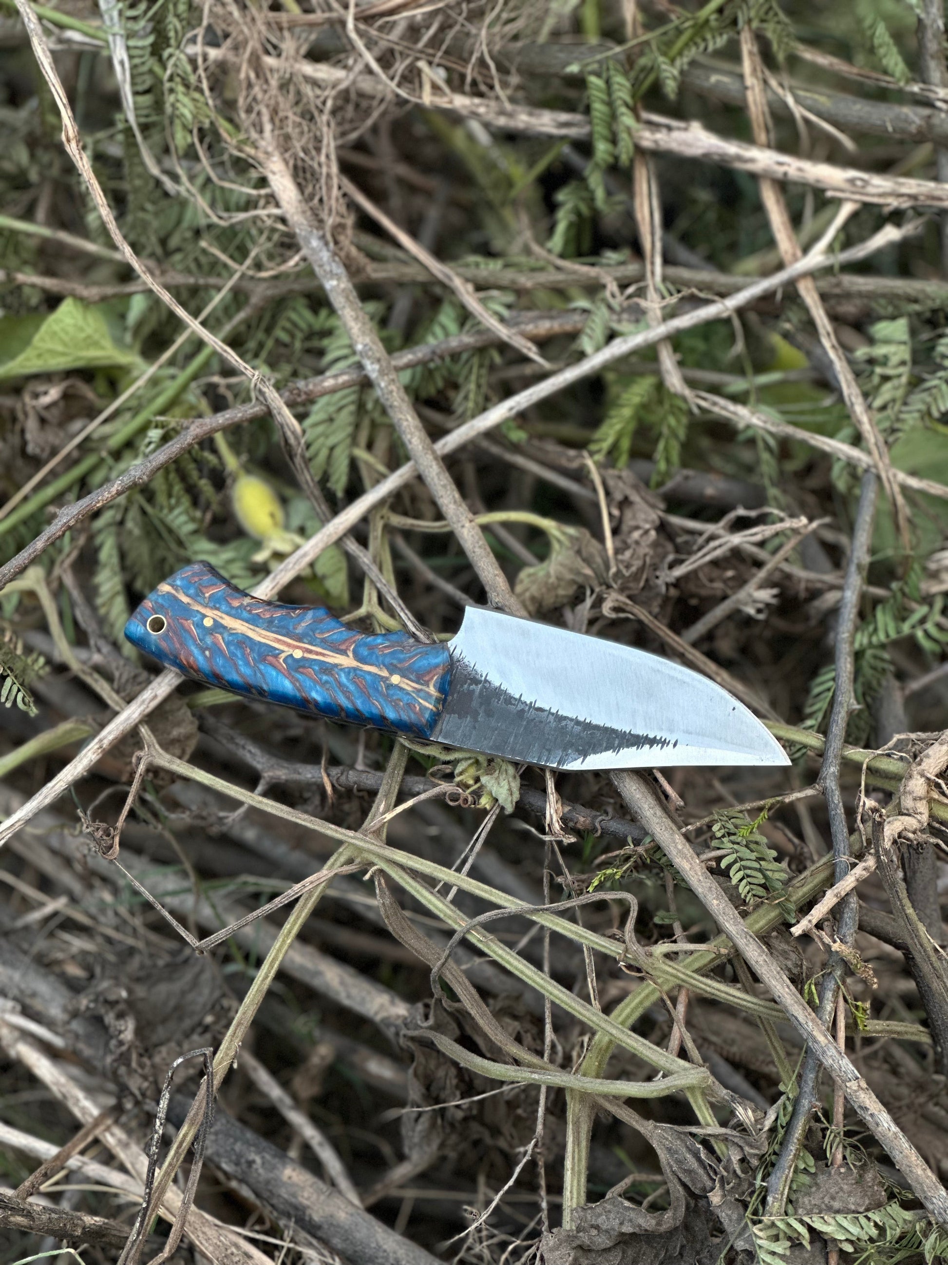 Premium 9" D2 Steel Hunting Knife with Unique Pine Cone Resin Handle & Leather Sheath - Korvel