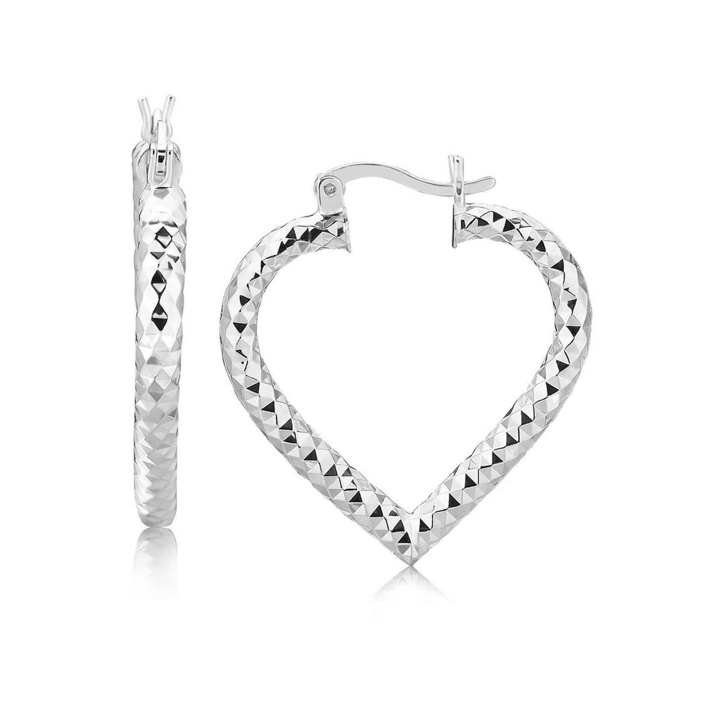 Boucles d'oreilles créoles en argent sterling plaqué rhodium en forme de cœur