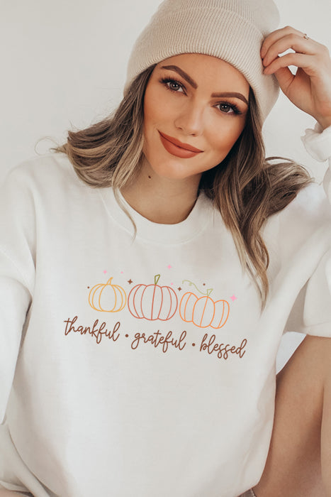 Gratitude Inspired Cozy Sweatshirt - Thankful, Grateful, Blessed - Korvel