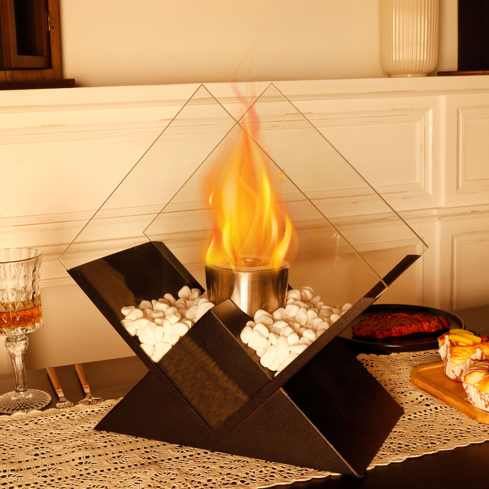 Desktop alcohol fireplace diamond shaped brazier indoor and outdoor portable stove true fire burning - Korvel