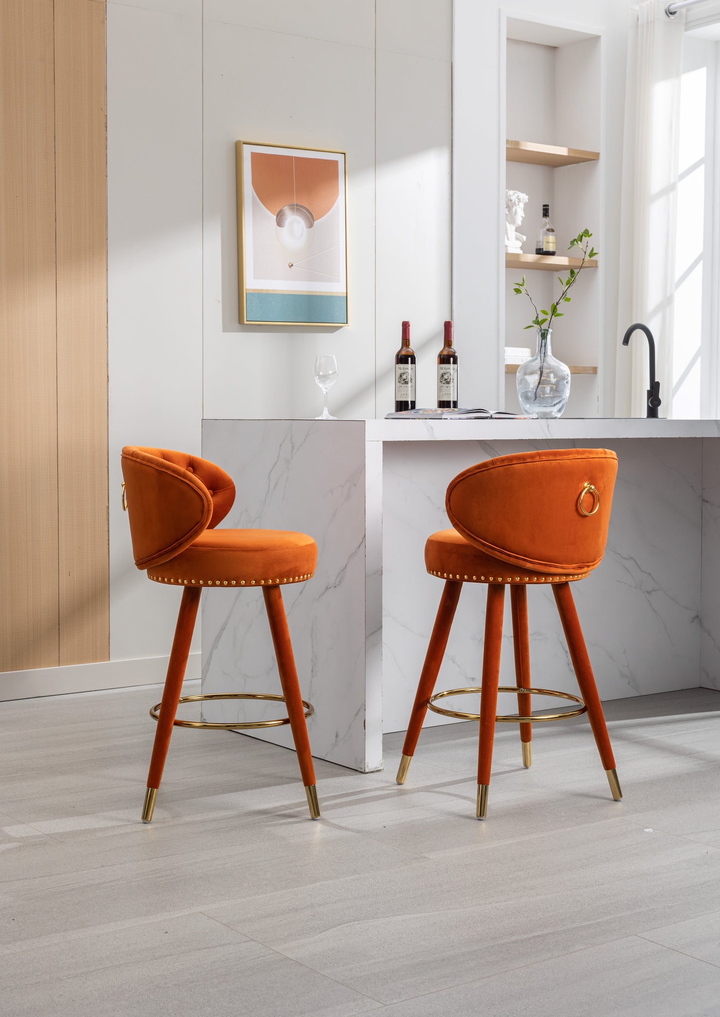 Conjunto de 2 Taburetes de Barra de Altura de Mostrador COOLMORE - Patas de Madera Sólida