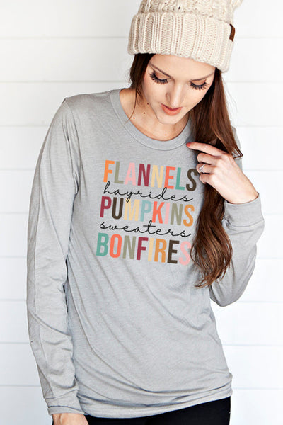 Flannels Hayrides Pumpkins Long Sleeve Tee