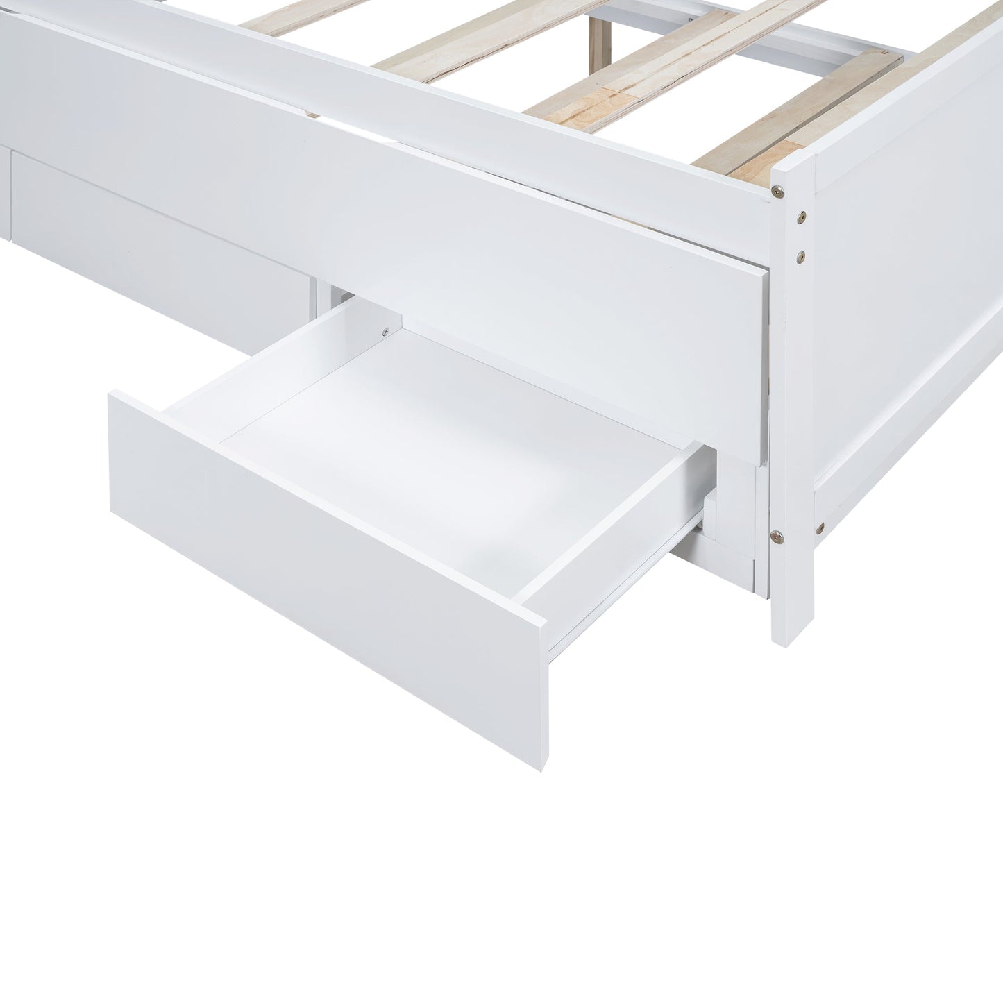 Full Size Platform Bed with Storage LED Headboard  Twin Size Trundle and 3 Drawers White - Korvel